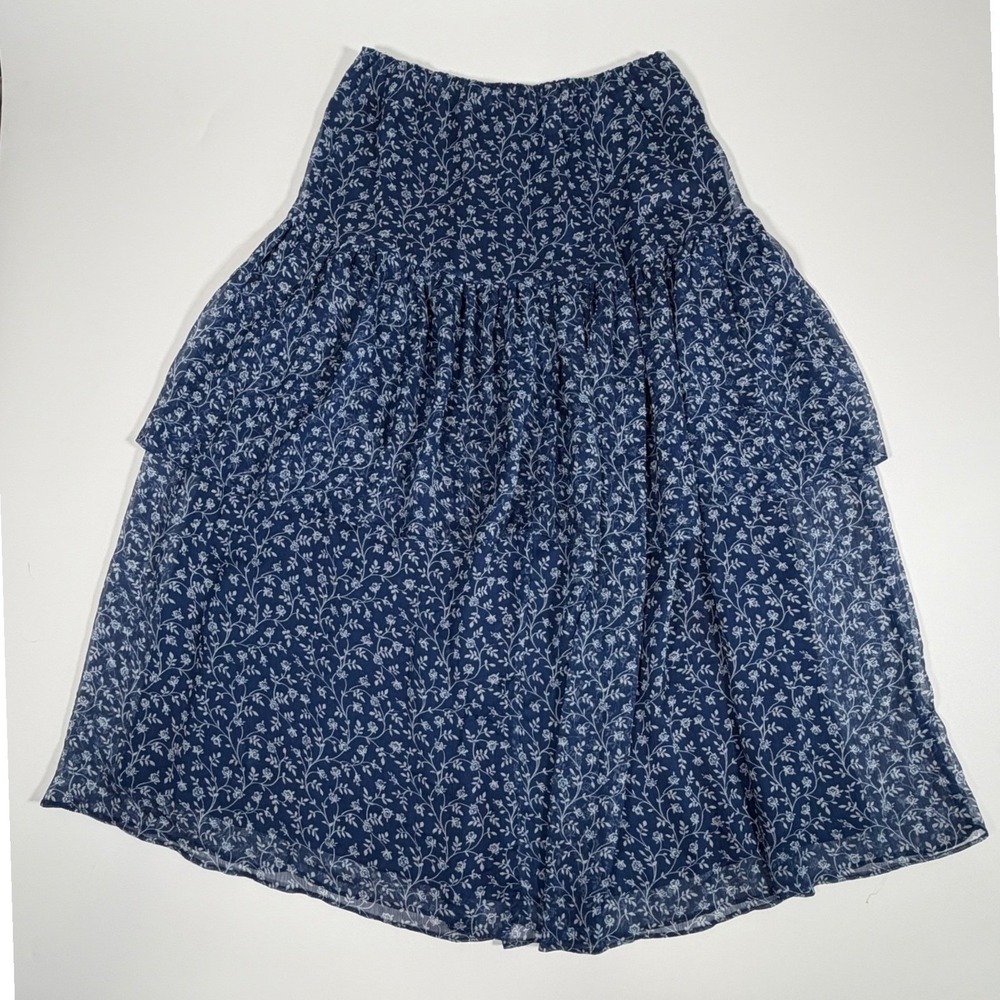 Lauren Ralph Lauren Women's M Blue Floral Tiered Midi Skirt Cottagecore Boho - Picture 3 of 6